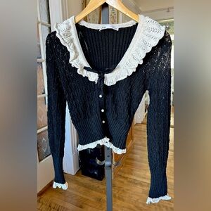 Zara romantic cardigan with lace and Pearl buttons